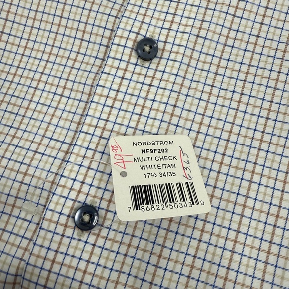 Lorenzo Uomo Dress Shirt Men 17.5 NEW White Trim Fit Check Button Up Long Sleeve - Picture 9 of 13